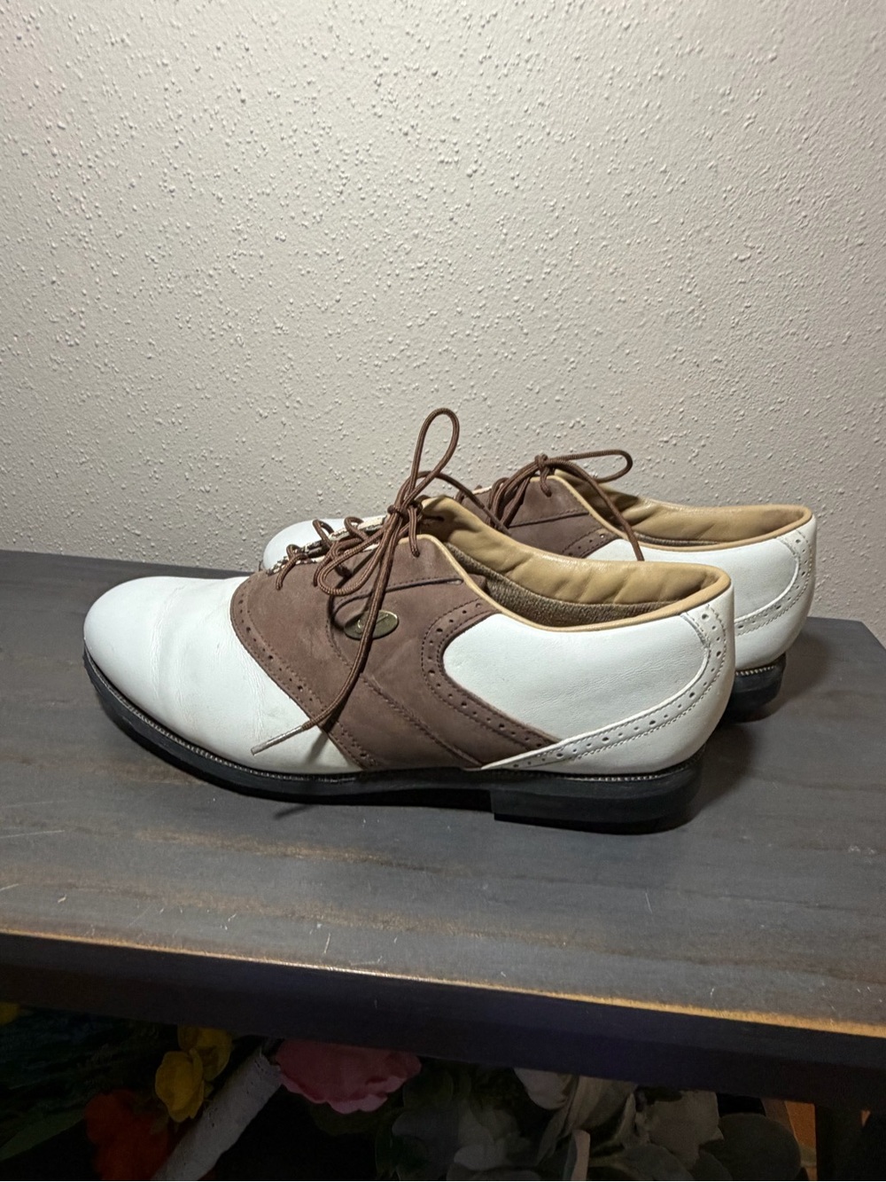 Nike Air Men’s Golf 👞 white/ brown leather saddle lace up cleats vintage style